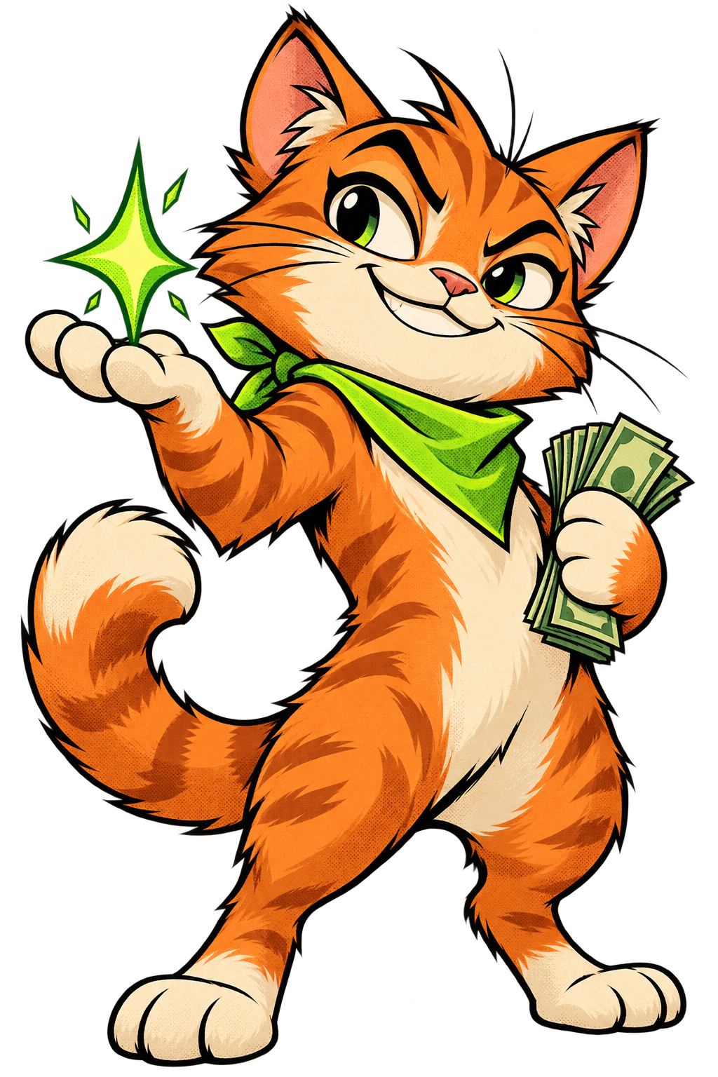 Original orange Catpad mascot holding a bright launch spark
